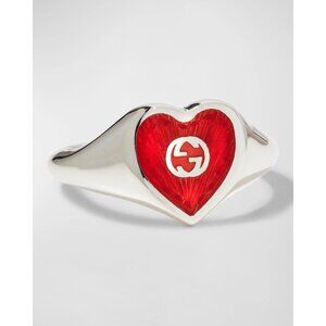 NEW Gucci Red Enamel Heart Ring Interlocking G Sterling Silver Sz 16 IT 7.5 US
